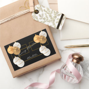 Adesivo Retangular Elegante Merry Christmas Personalizado Preto e Dou