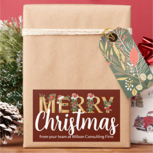 Adesivo Retangular Elegante Natal Feliz Burgundy Vermelho Negócios