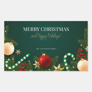 Adesivo Retangular Elegante Natal Verde Festivo