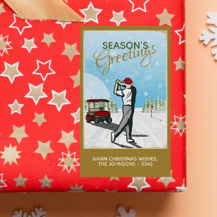 Adesivo Retangular Elegante Vintage inspirou o Natal do Golfe