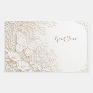 Adesivo Retangular Eleganter Papercut Schmetterling mit Blumenrahmen