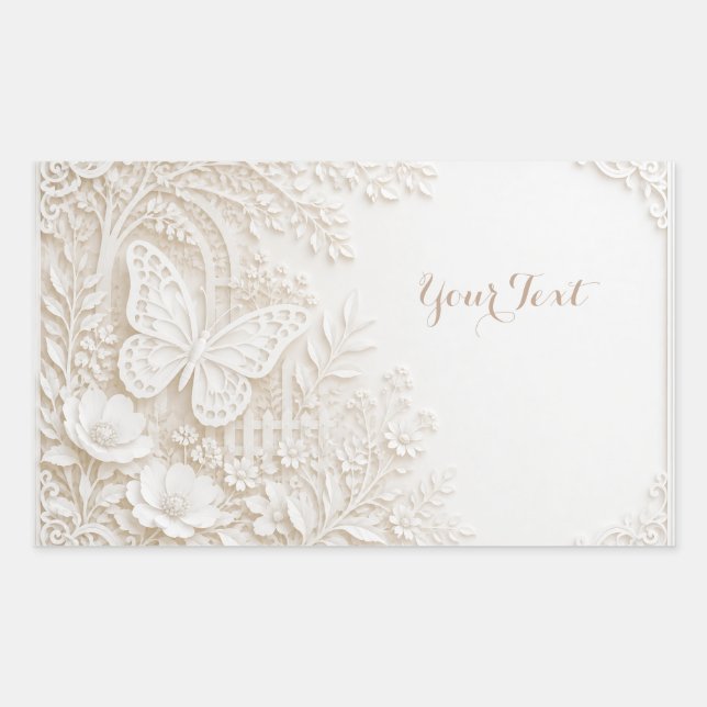 Adesivo Retangular Eleganter Papercut Schmetterling mit Blumenrahmen (Frente)