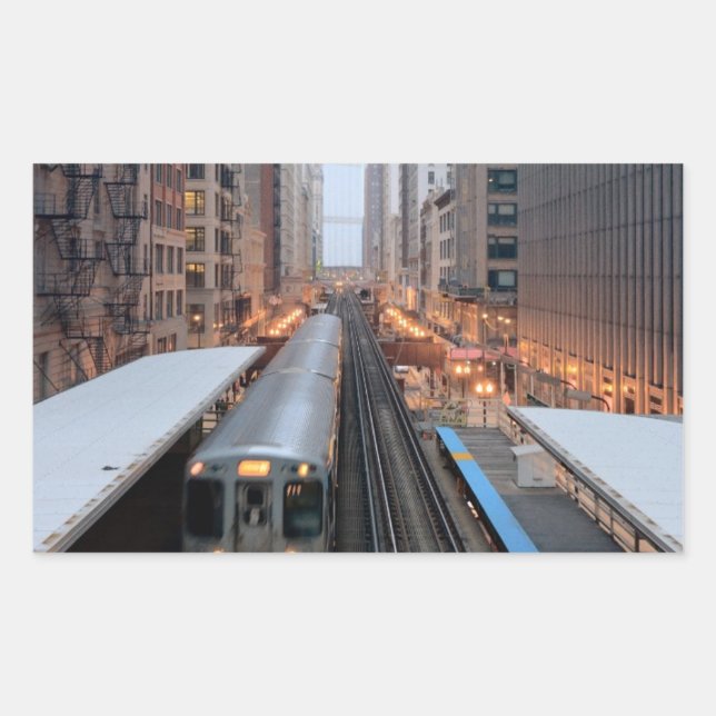 Adesivo Retangular Elevação do carril em Chicago centro sobre Wabash (Frente)