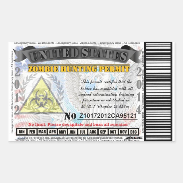Adesivo Retangular Elite Zombie Caça Licença (Frente)