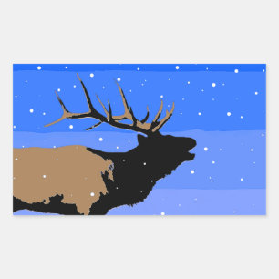 Adesivo Retangular Elk Bugling no inverno - Arte original da vida sel