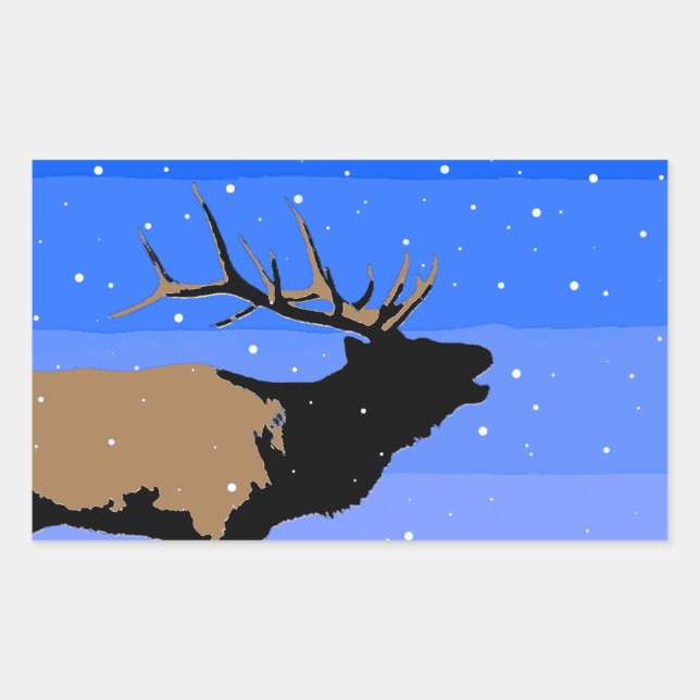 Adesivo Retangular Elk Bugling no inverno - Arte original sobre a vid (Frente)