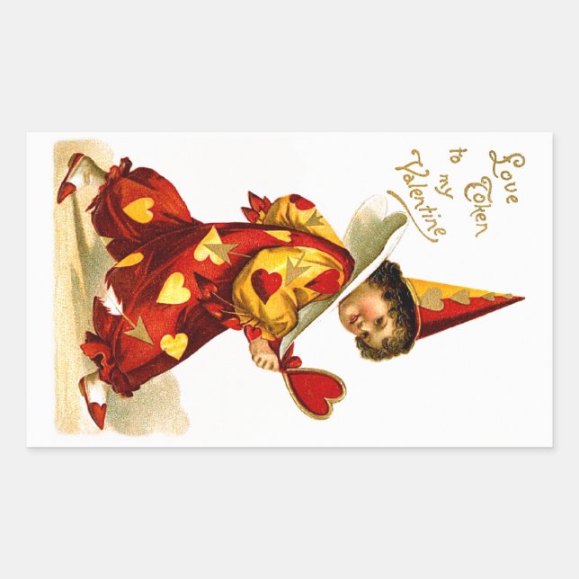 Adesivo Retangular Ellen H. Clapsaddle: Harlequin com Coração (Frente)