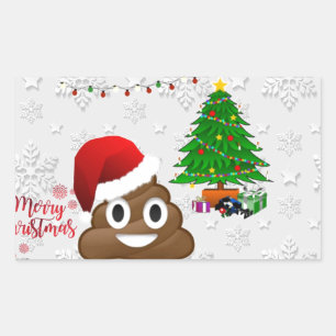 Adesivo Retangular emoji do poo do Feliz Natal