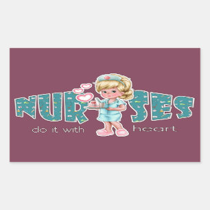 Adesivo Retangular Enfermeiras cuidam do Heart. Enfermeira Loura Boni