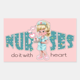 Adesivo Retangular Enfermeiras cuidam do Heart. Enfermeira Loura Boni