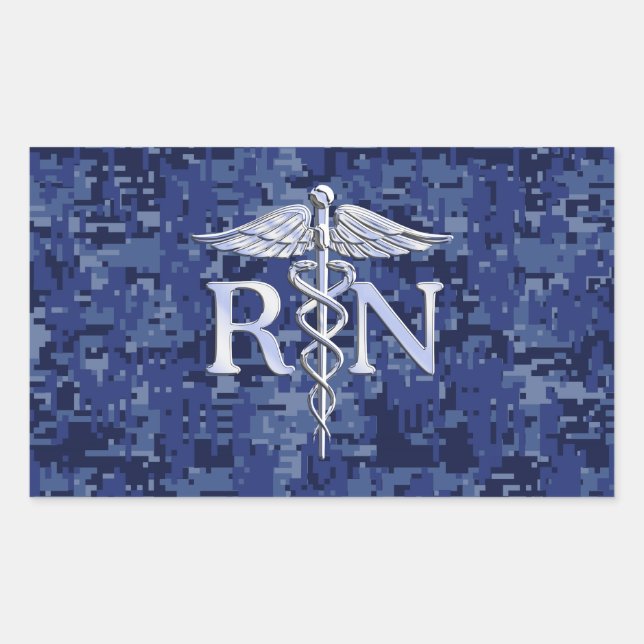 Adesivo Retangular Enfermeiro Registrado RN Caduceus em Blue Camo (Frente)