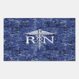 Adesivo Retangular Enfermeiro Registrado RN Caduceus em Blue Camo