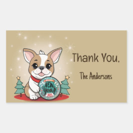 Adesivo Retangular Engraçado Feliz ano novo francês Buldogue