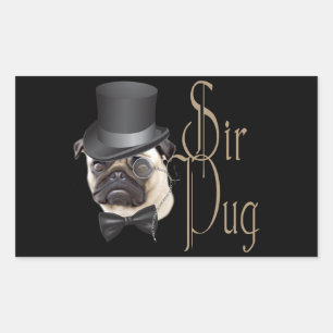 Adesivo Retangular Engraçado, Grande Chapéu Monóculo Sir Pug Dog