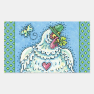 ADESIVO RETANGULAR ENGRAÇADO IRLANDÊS HEN, OVOS VERDES E SHAMROCKS