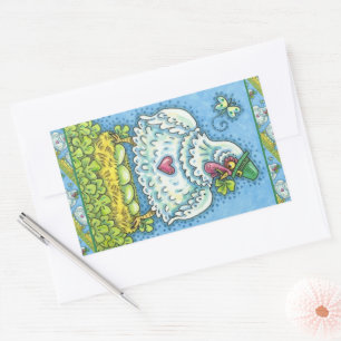 ADESIVO RETANGULAR ENGRAÇADO IRLANDÊS HEN, OVOS VERDES E SHAMROCKS 