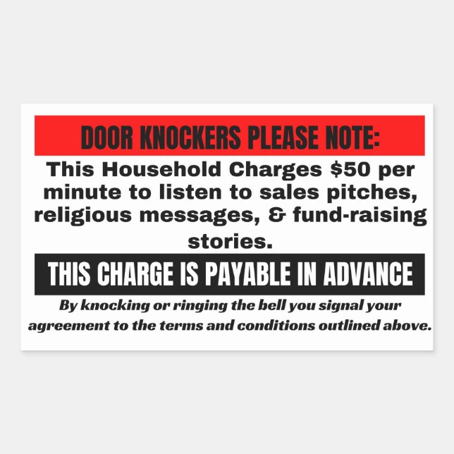 Adesivo Retangular Engraçado Não Solicitar Sinal. Botões da porta, po (Frente)