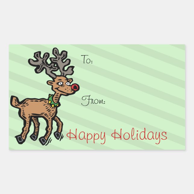 Adesivo Retangular Engraçado Reindeer de Natal (Frente)