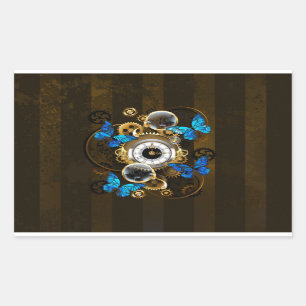 Adesivo Retangular Engrenagens Steampunk e Borboletas Azuis
