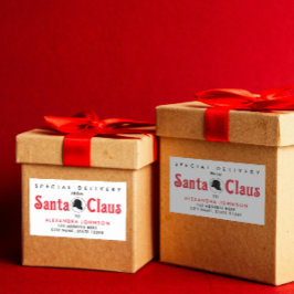 Adesivo Retangular Entrega de Natal para a Mesa de Papai Noel Vermelh