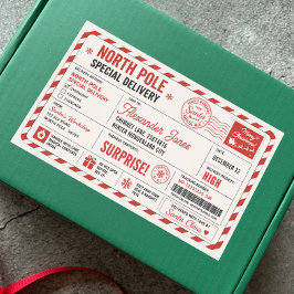 Adesivo Retangular Entrega do Papai Noel do Polo Norte Vermelho Branc