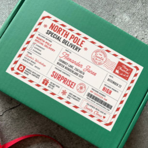 Adesivo Retangular Entrega do Papai Noel do Polo Norte Vermelho Branc