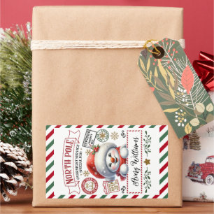 Adesivo Retangular Entrega Especial de Natal de Snowman de Sant