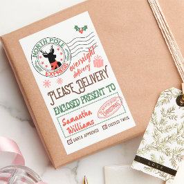 Adesivo Retangular Entrega especial de Papais noeis de Natal com nome