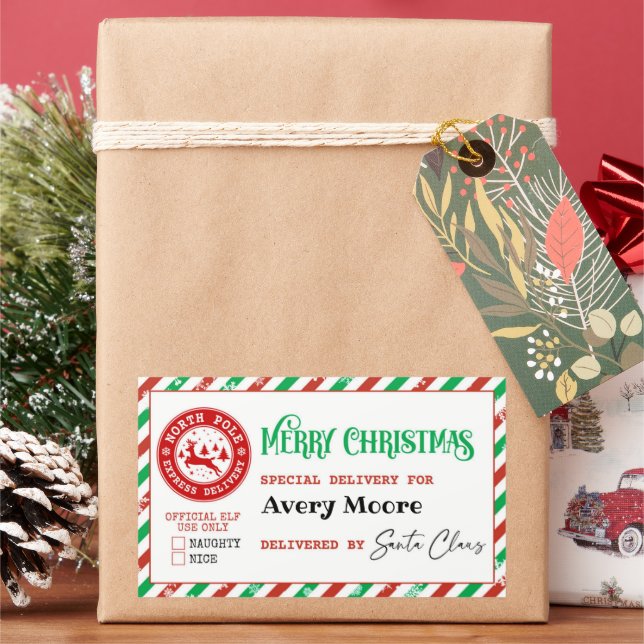 Adesivo Retangular Entrega Especial de papais noeis Presente de Natal (Feriado)