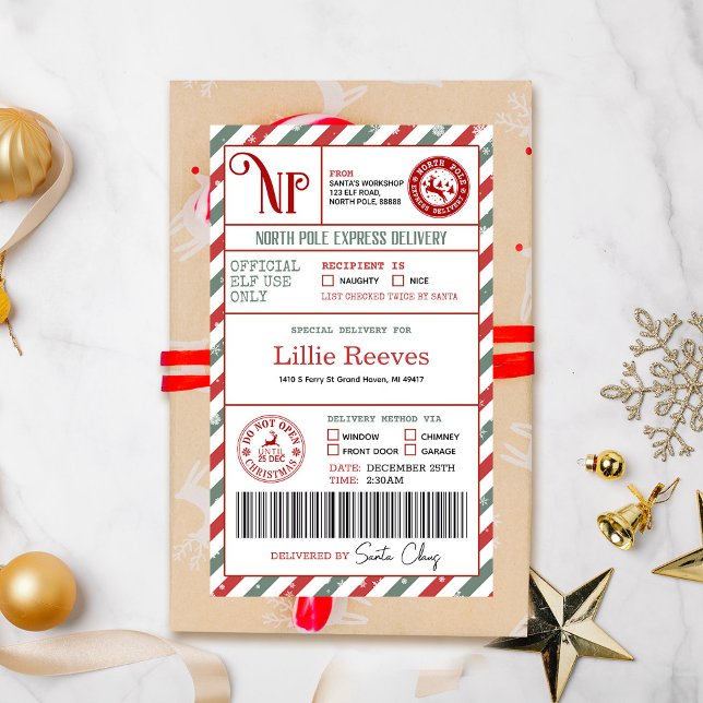 Adesivo Retangular Entrega Especial do Polo Norte do Elf de Natal (Criador carregado)
