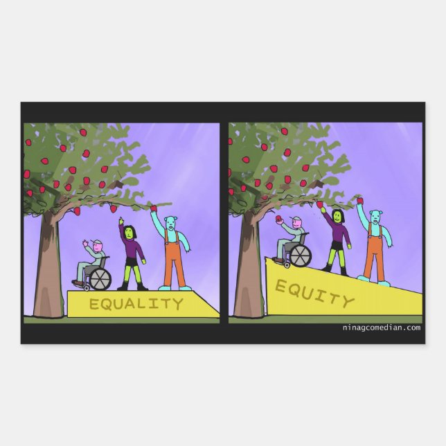 Adesivo Retangular Equidade vs Igualdade (Frente)