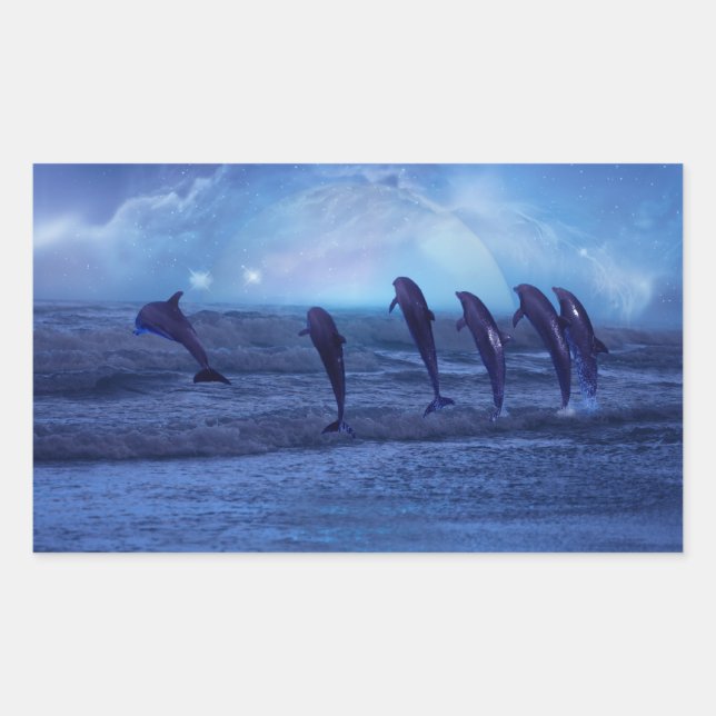 Adesivo Retangular Escola de golfinhos à lua (Frente)