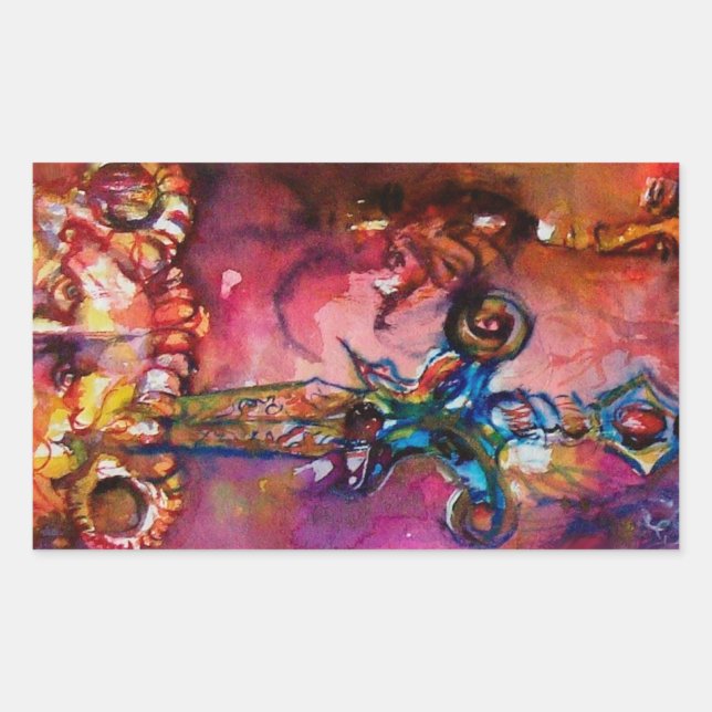 Adesivo Retangular Espada Mágica do EXCALIBUR, Fantasia Amarela Verme (Frente)