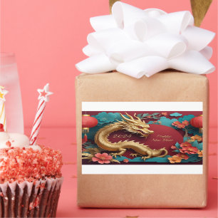 Adesivo Retangular Espetáculo de Dragão ouro Chinês Ano Novo