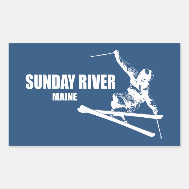 Adesivo Retangular Esquiador do Sunday River Maine (Frente)