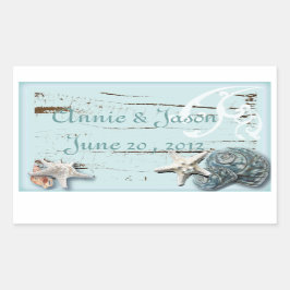 Adesivo Retangular Estância de Casamento de Praia Elegante Seashells