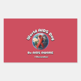 Adesivo Retangular Esteja ciente da AIDS. Dia Mundial da SIDA.