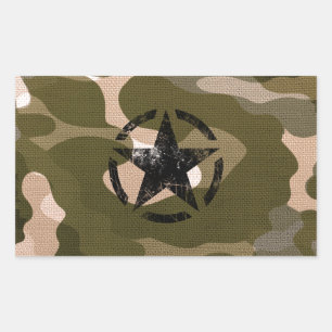 Adesivo Retangular Estêncil de Estrela Vintage em Camuflagem