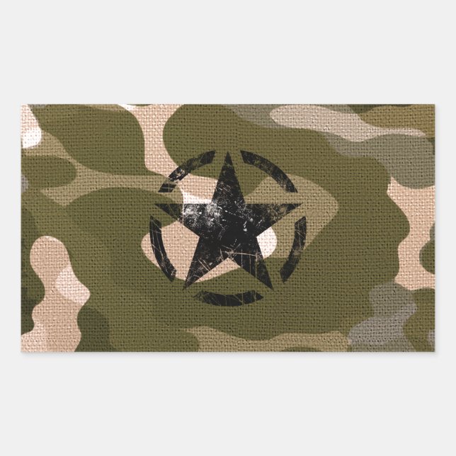 Adesivo Retangular Estêncil Estrelado Vintage na Camouflage (Frente)