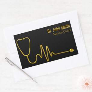 Adesivo Retangular Estetoscópio de Luxo Onda ECG Linha EKG Médico Dou