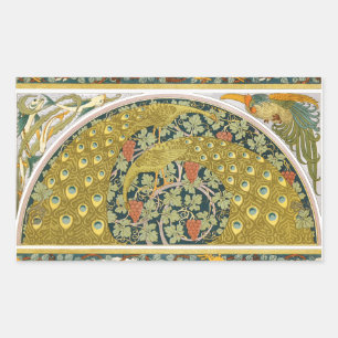 Adesivo Retangular Estilo de Nouveau de Arte Arredondada de Peacock