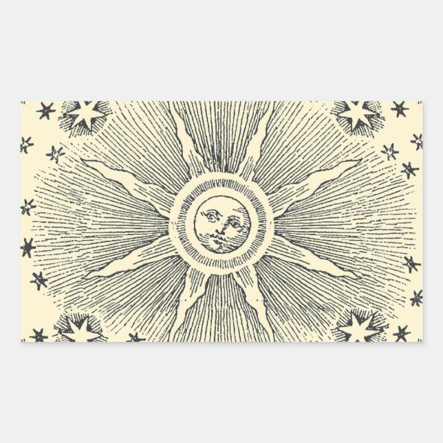 Adesivo Retangular Estrelas do Sol Céu Noturno Antigo Zodíaco Medieva (Frente)