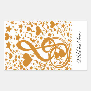 Adesivo Retangular Estrelas, Ursos e Notas de Música, Dourado_