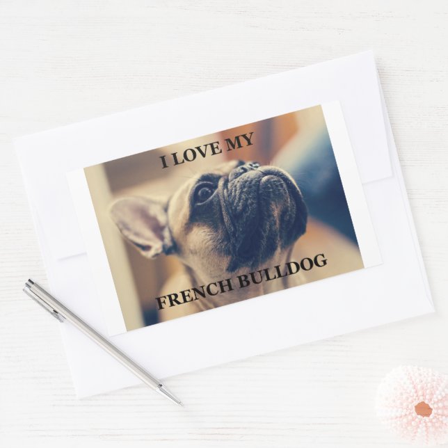Adesivo Retangular Eu Amo Meu Bulldog Francês (Envelope)