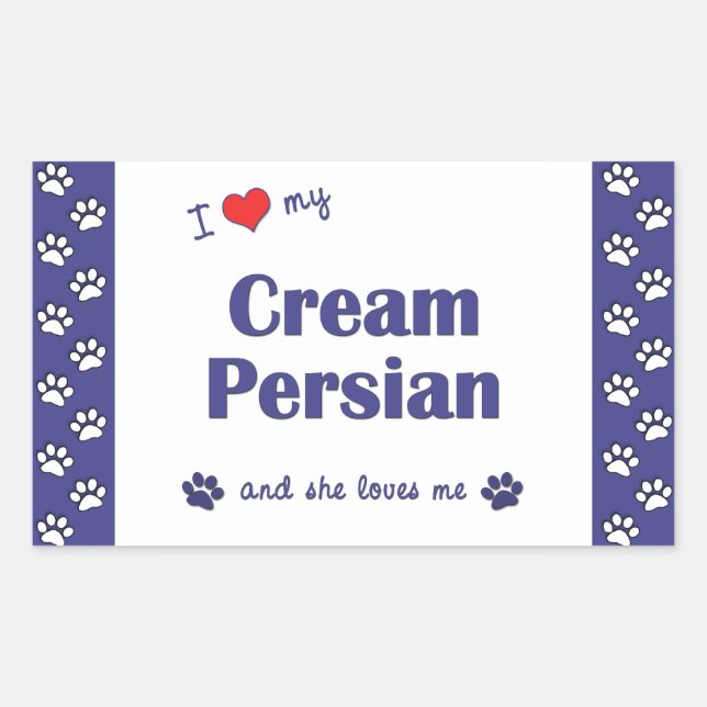 Adesivo Retangular Eu Amo Meu Creme Persa (Gato Feminino) (Frente)
