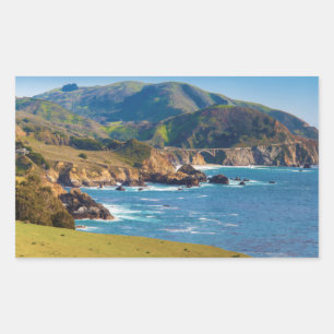 Adesivo Retangular EUA, Califórnia. Panorama de Big Sur com Bixby