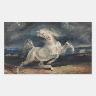 Adesivo Retangular Eugene Delacroix - cavalo amedrontado pelo