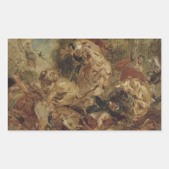 Adesivo Retangular Eugene Delacroix - The Lion Hunt (Frente)