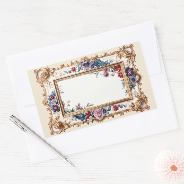 Adesivo Retangular Ex Libris Estilo Vitoriano Floral (Envelope)