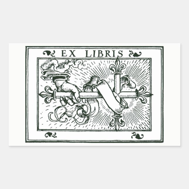 Adesivo Retangular Ex-Libris Fleur De Lys Cross (Frente)